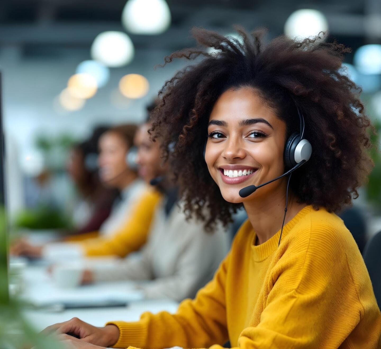 Call centre agent in yellow top