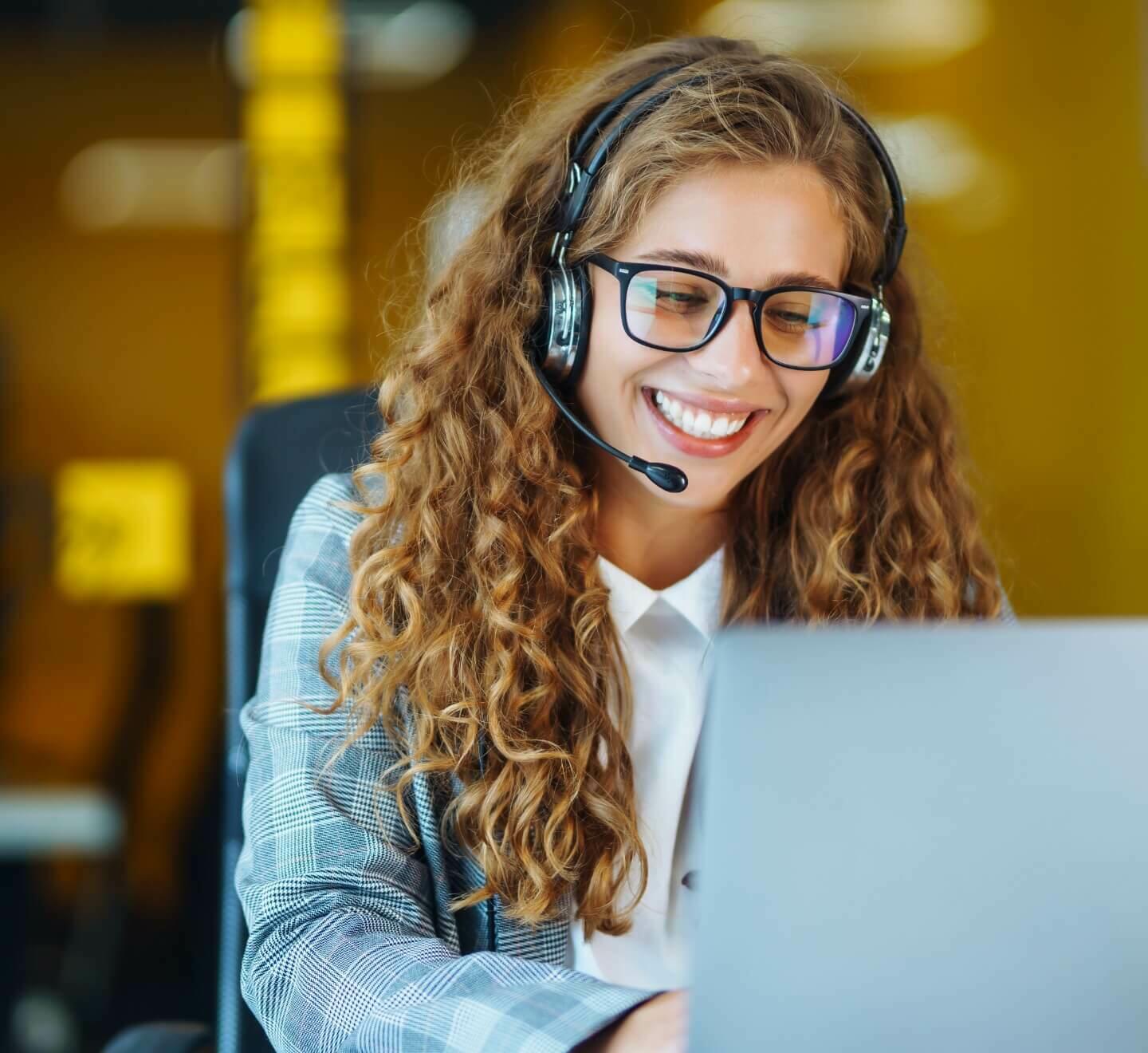 Call centre operator using headset
