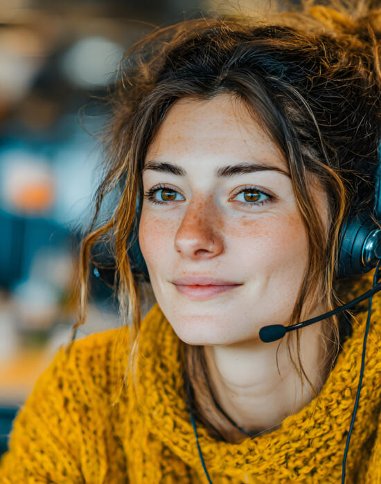 Call centre operator in yellow jumper