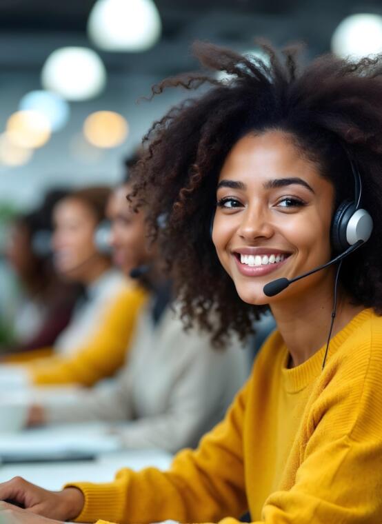 Call centre agent in yellow top