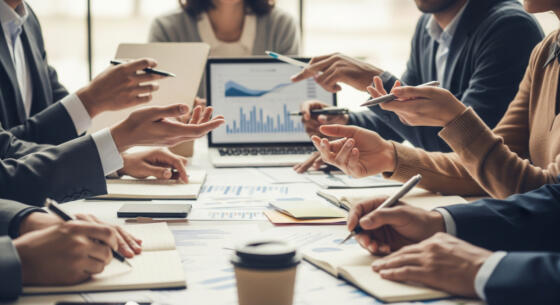 Business team managing structured back-office outsourcing processes