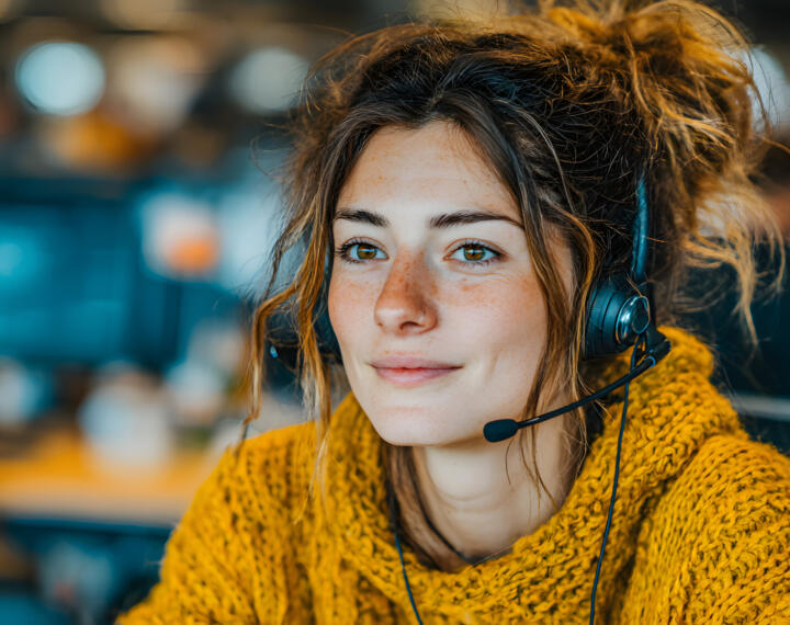 Call centre operator in yellow jumper