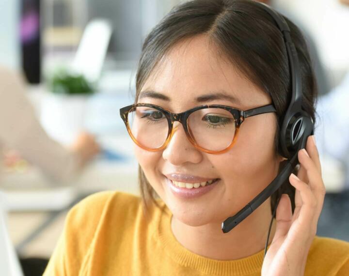 Contact centre operator wearing headset