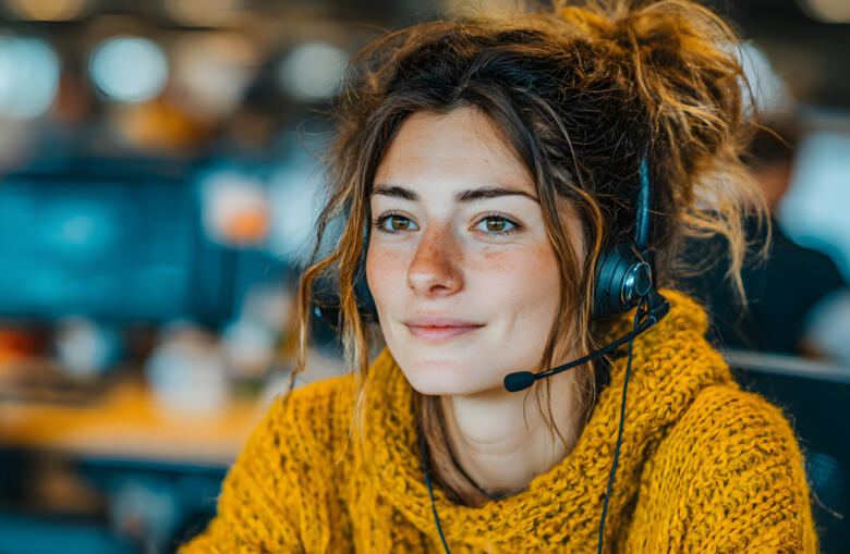 Call centre operator in yellow jumper