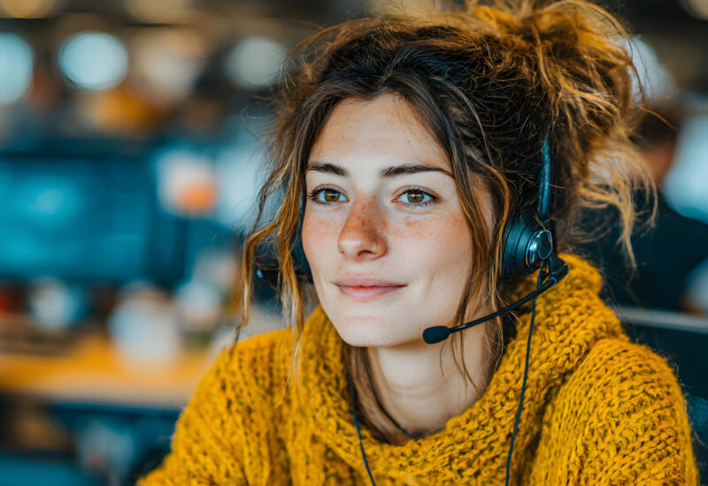 Call centre operator in yellow jumper
