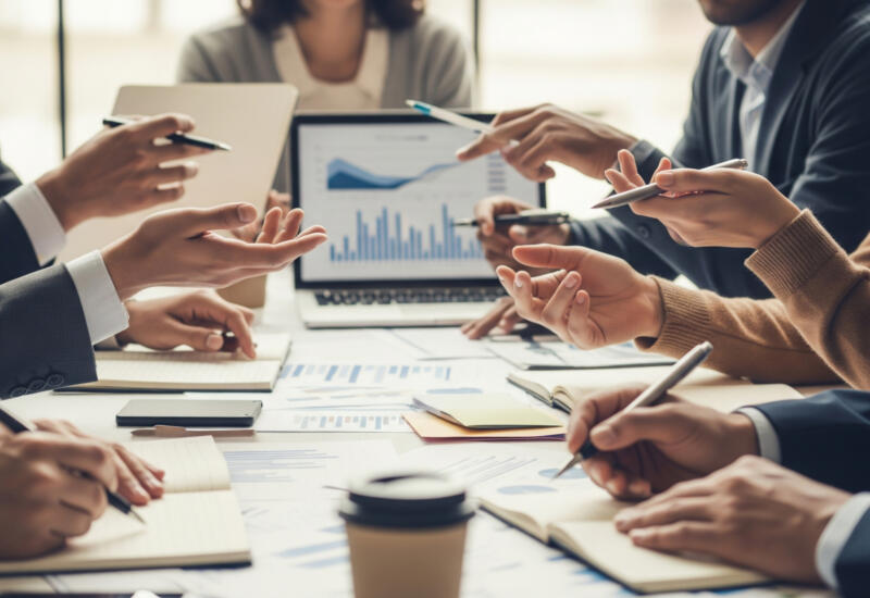 Business team managing structured back-office outsourcing processes