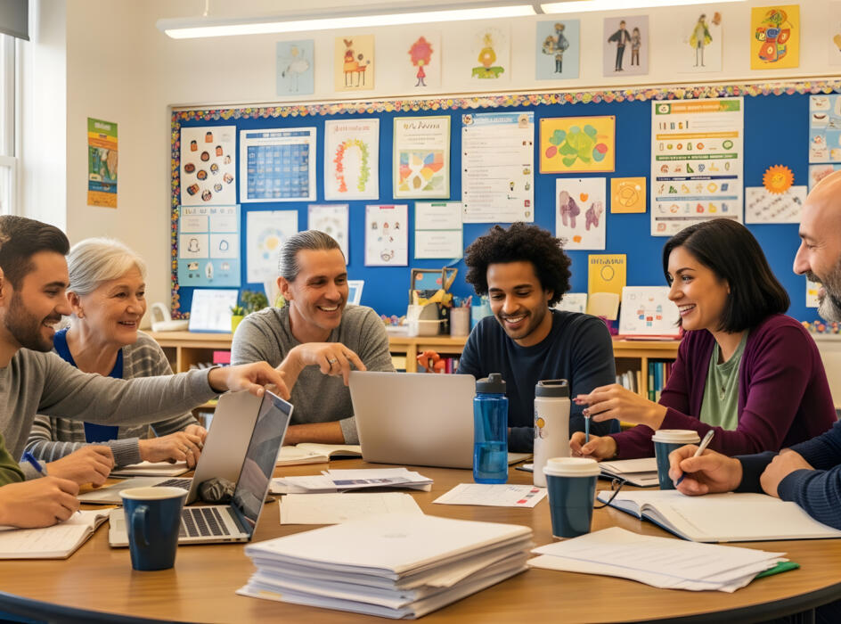 Teachers in staff meeting