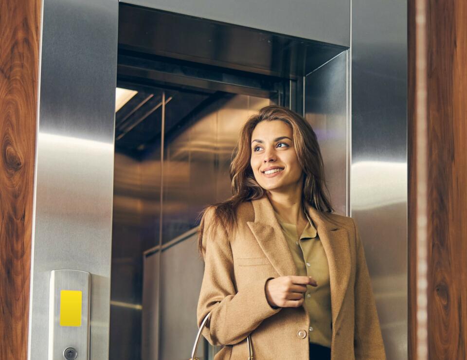 Woman leaving lift