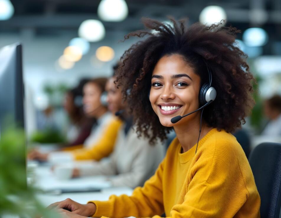 Call centre agent in yellow top